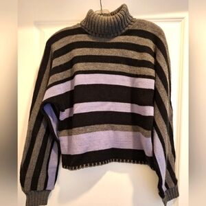 NEW- '525' Black/Gray/Lavender Striped Sweater- Made in USA- Sz. M